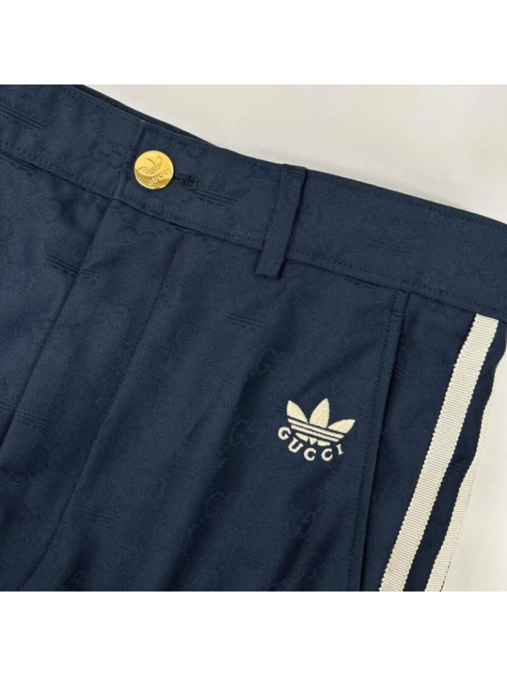 Gucci Adidas Navy Trefoil Jacquard GG Logo Side Line Trousers Pants 44